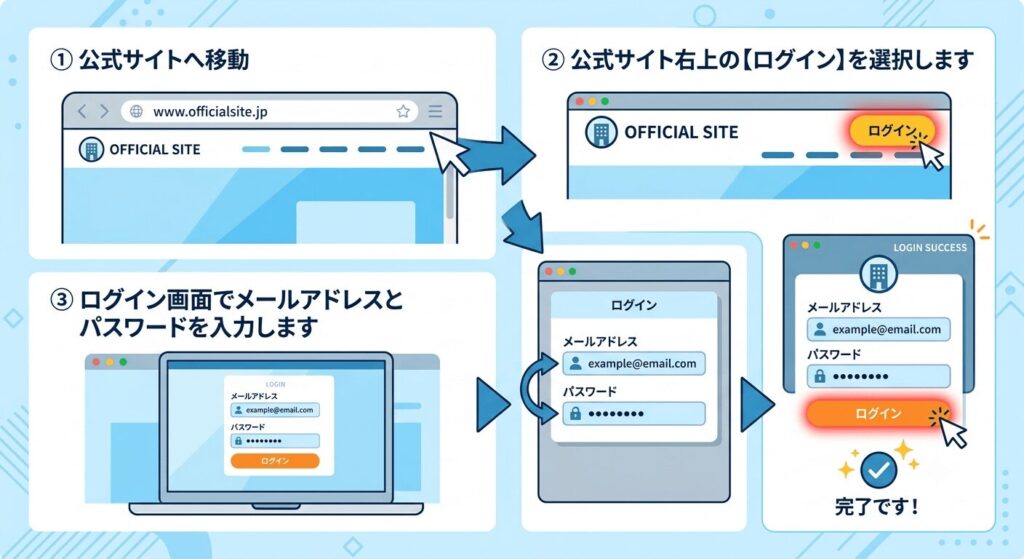 ワタミの宅食ダイレクトへのログインは、4ステップ画像