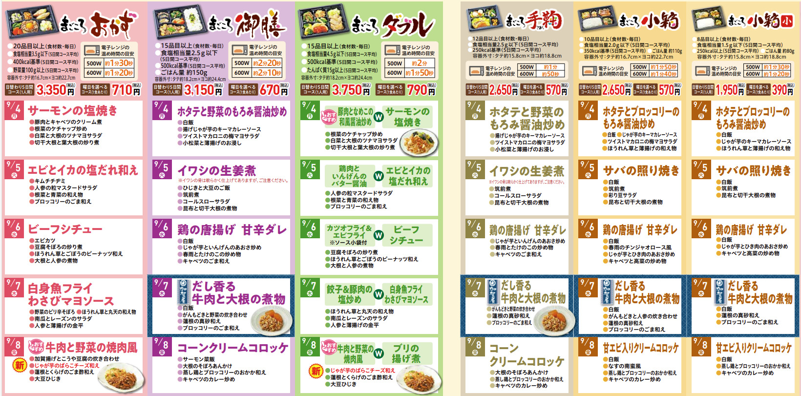 ワタミの宅食のメニュー表